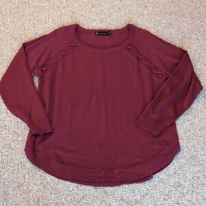 New York & Company Maroon Long Sleeve Top